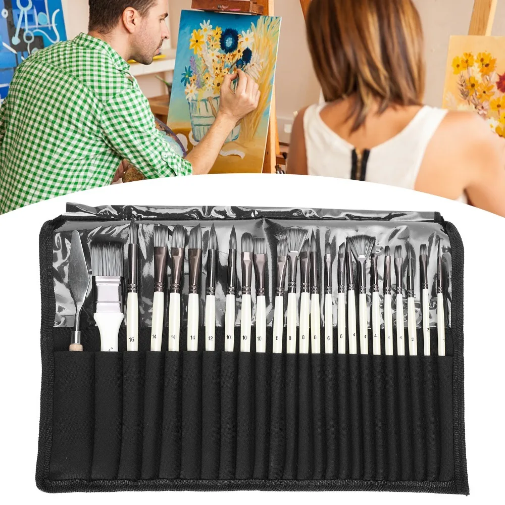 24PCS ergonomic grip 24pcs nylon brush set resilient filaments dense brush heads ergonomic wooden handle solid wooden handle