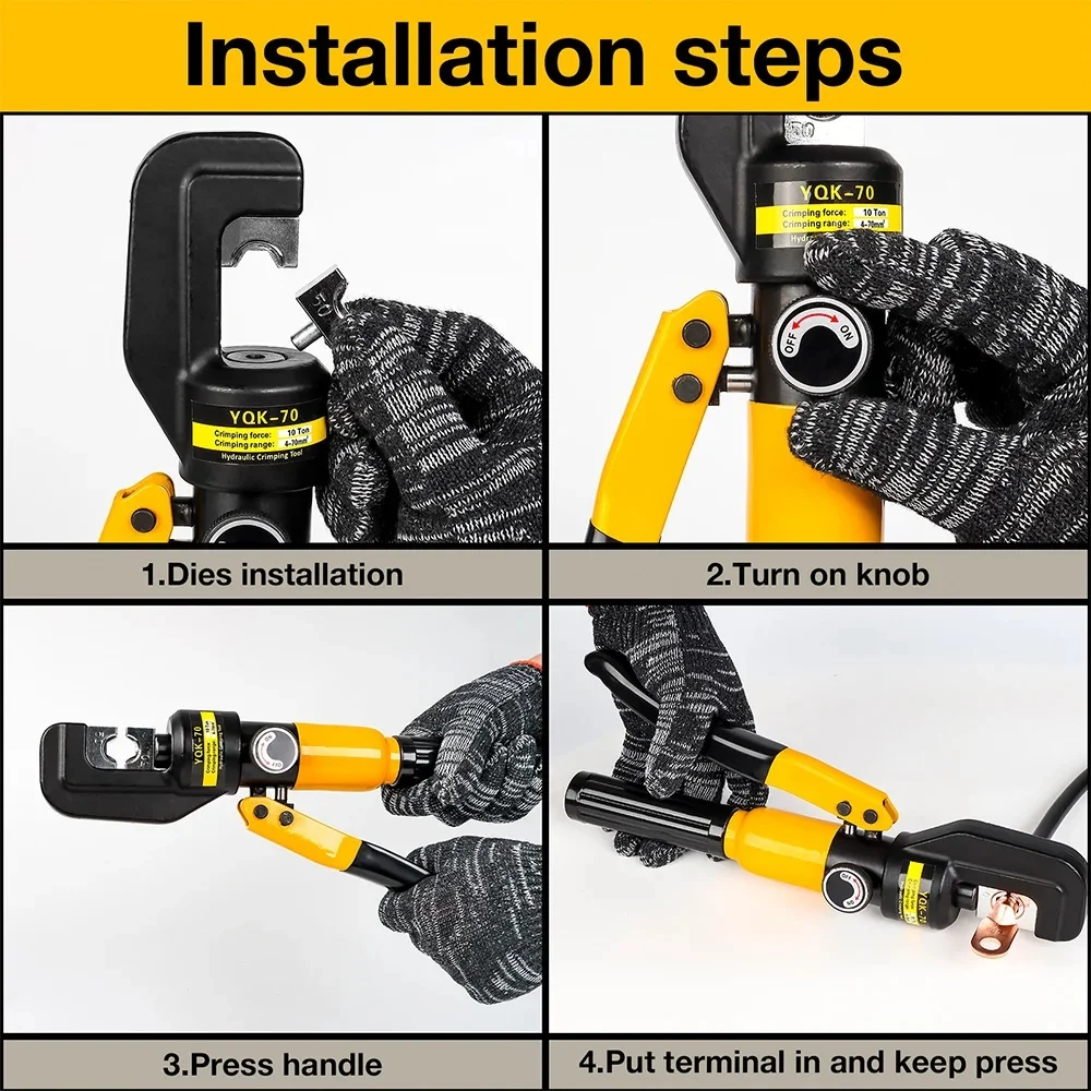 4 6 10 16 25 35 50 70mm² Hydraulic Clamp Home Hydraulic Crimping Tool, DIY Cable Wiring Crimping Plier, Cordless Hydraulic Press