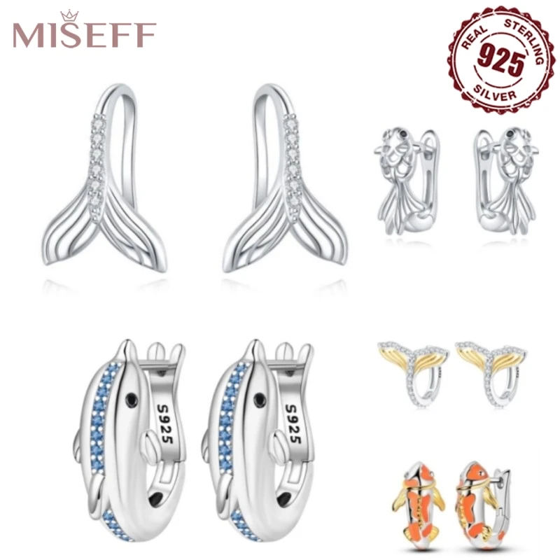 

MISEFF Real 925 Sterling Silver Hoop Earrings Exquisite Ocean World Blue Dolphin Earrings For Party Birthday Gift Silver Jewelry