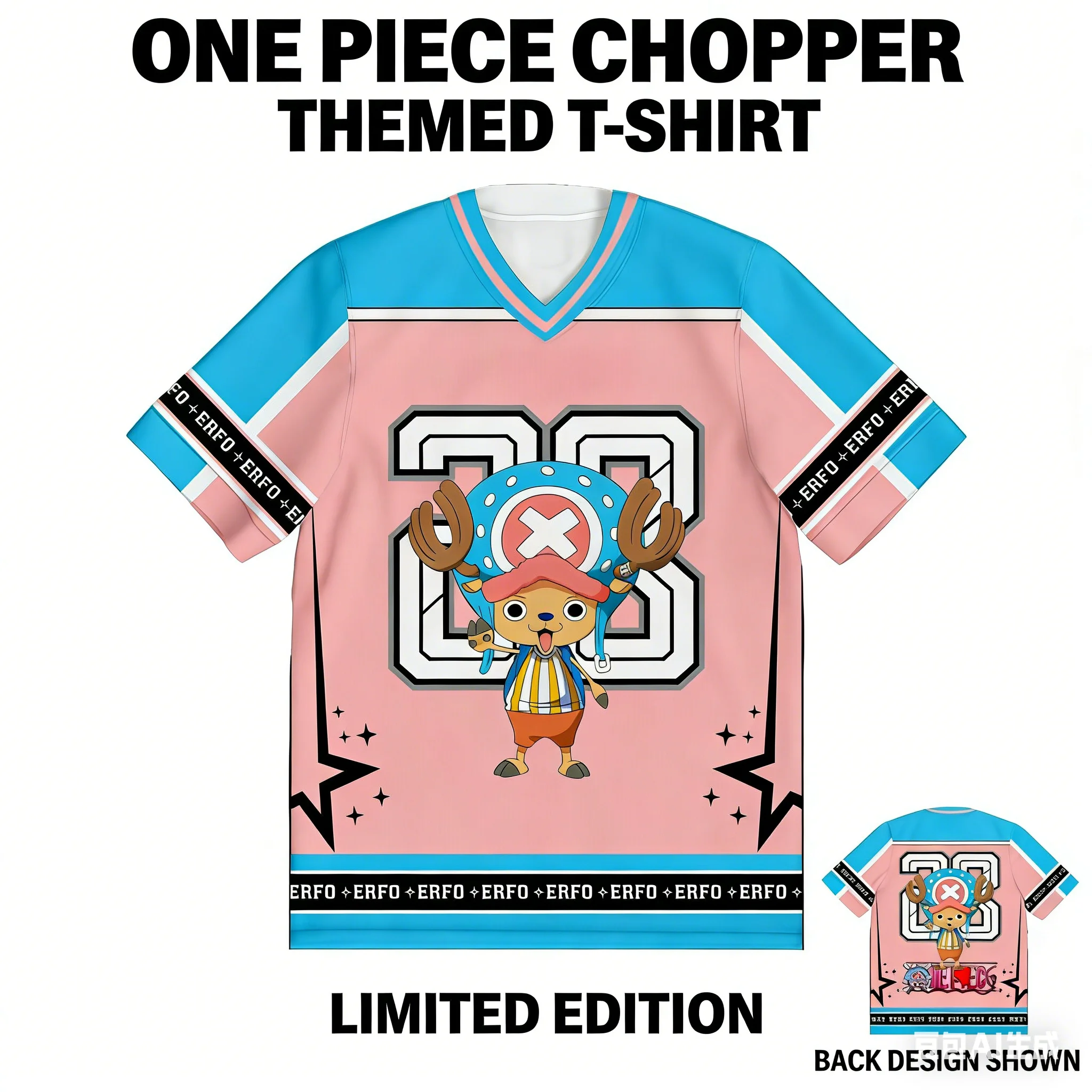 One Piece Tony Tony Chopper Anime-Stil Kpop Baseball Hockey 28 Trikot T-Shirt Mode Streetwear Anime Alltags-Unisex-Oberteile Tees