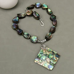 G-G Natural Mix Color Green Paua Abalone Shell Nugget Chunk Necklace Abalone shell Square Slice Pendant