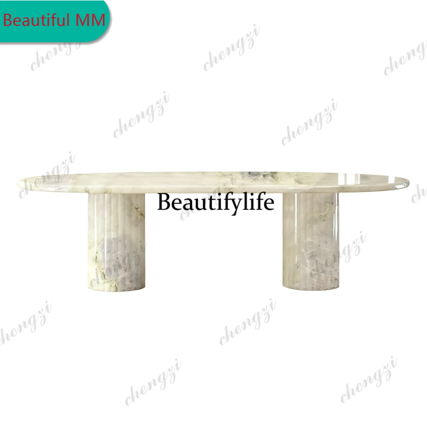 P182 P182 Italian light luxury oval dining table natural marble villa model room dining table