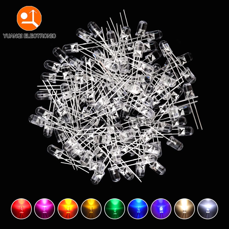 1000pcs/bag 5mm LED Diode F5 Assorted Kit White Green Red Blue Yellow Orange Pink Purple Warm White DIY Light Emitting Diodes