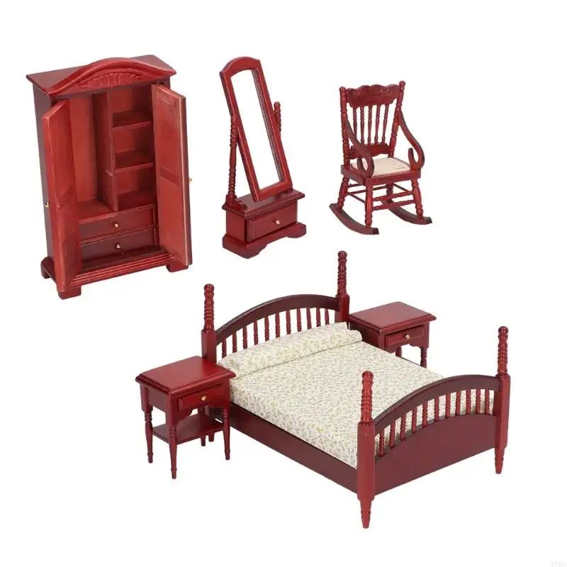 

97BC Dollhouses Bedside Table Set Bedroom Furniture 1/12 Scale Miniature Decors