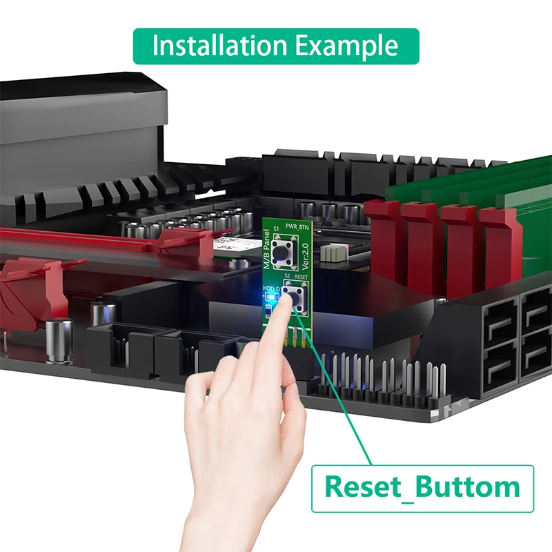 2x5-Pin to Reset Button + Power ON/OFF Button Switch Board Adapter with HDD LED Indicator for Desktop PC for WIN7/10/11 Linux OS