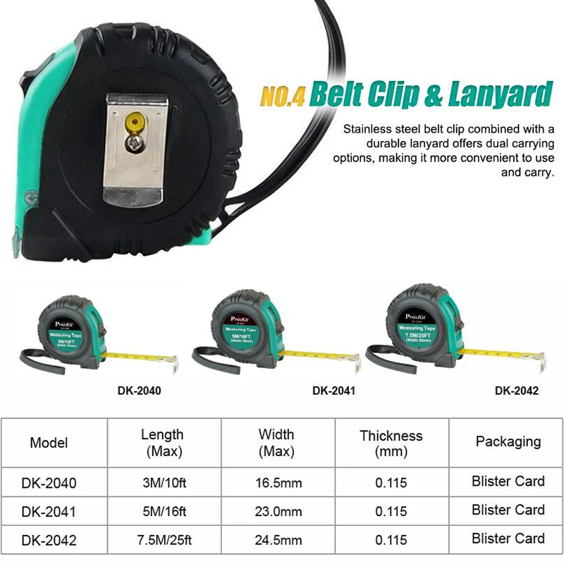 Pro'skit 3m/5m/7.5m Measuring Tape Measure Non-Slip Automatic Retraction Construction Site Measurement Manual Tool Tape Measure