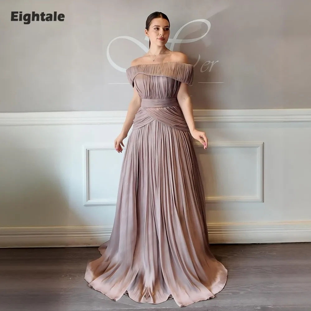 

Eightale Arabic Evening Dress Strapless Pleats A-Line Customized Special Occasion Prom Wedding Party Gown