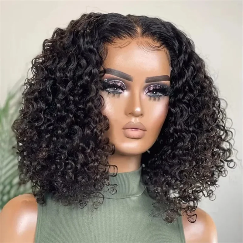 

200% Density Short Kinky Curly Bob 13x4 HD Transparent Lace Front Wigs Deep Water Wave Brazilian Bob Lace Frontal Human Hair Wig