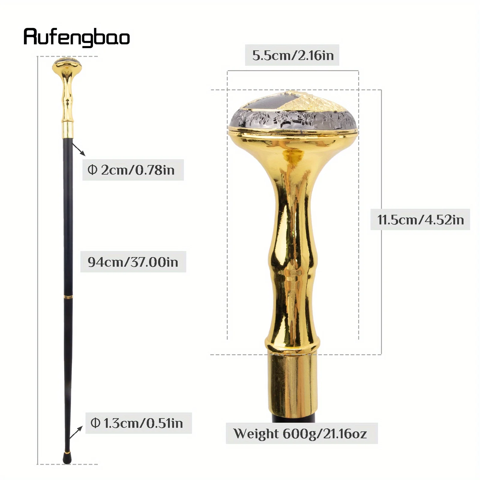 Black Tree Root Totem Relief Fashion Cane Fashion Stick Gentleman Crosier Knob Mace Stick 94cm Performance Stage Cane