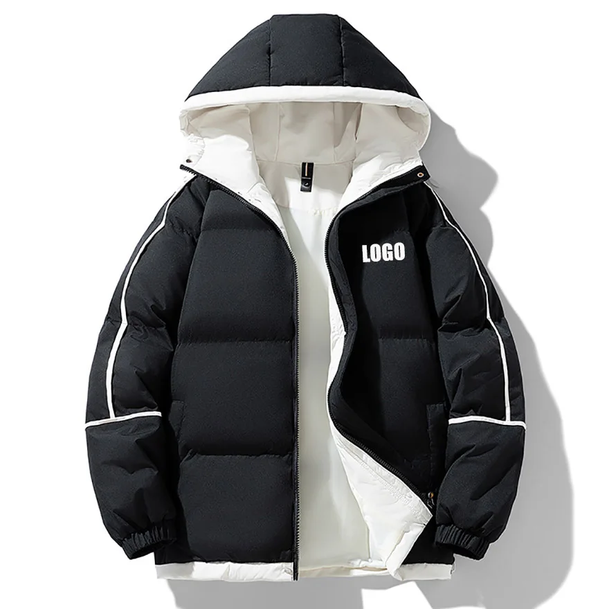 Custom LOGO men's women's contrasting windproof hooded cotton-padded clothes thickened warm casual loose sports bread clothes