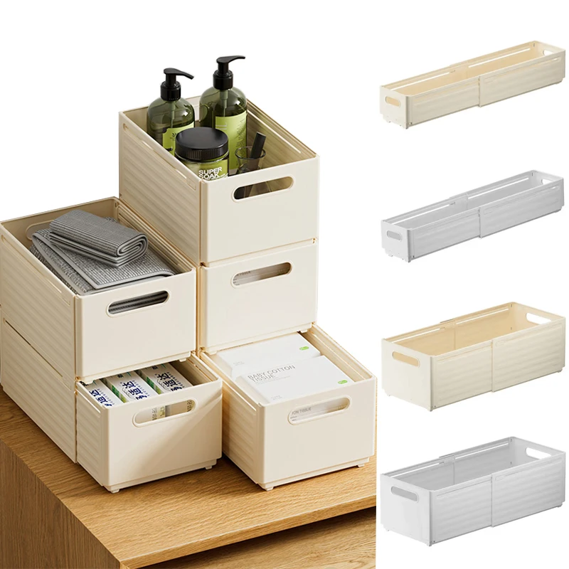 1PC Retractable Drawer Organizer Length Adjustable Cabinet Storage Box Stackable Kitchen Organizers Sorting Storage Box for Home