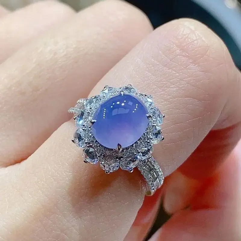 Ice chalcedony violet egg surface zircon circumscribed four-claw ring surface lady fashionable versatile atmospheric model