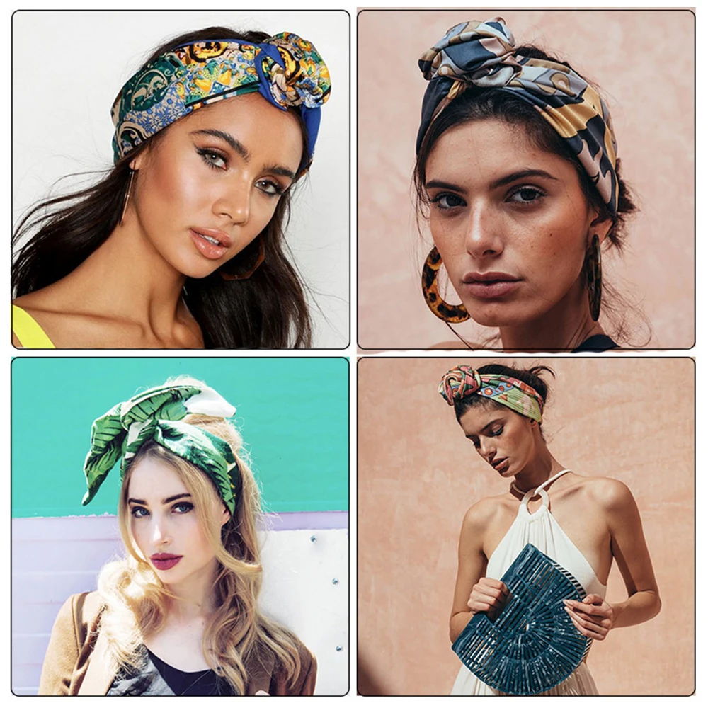 Wide Soft Wrap Wire Headbands Floral Turban Bandana Printing Hairbands Women Head Bands Multi Use Adjustable Hair Accessories