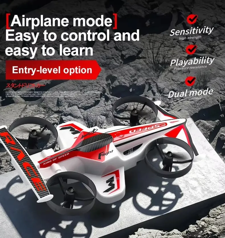 2-in-1 Land Air Dual-Mode Drone Car 3D Rolling One Click Takeoff/Landing Quadcopter Ground Drift Racing Remote-Controlled Car