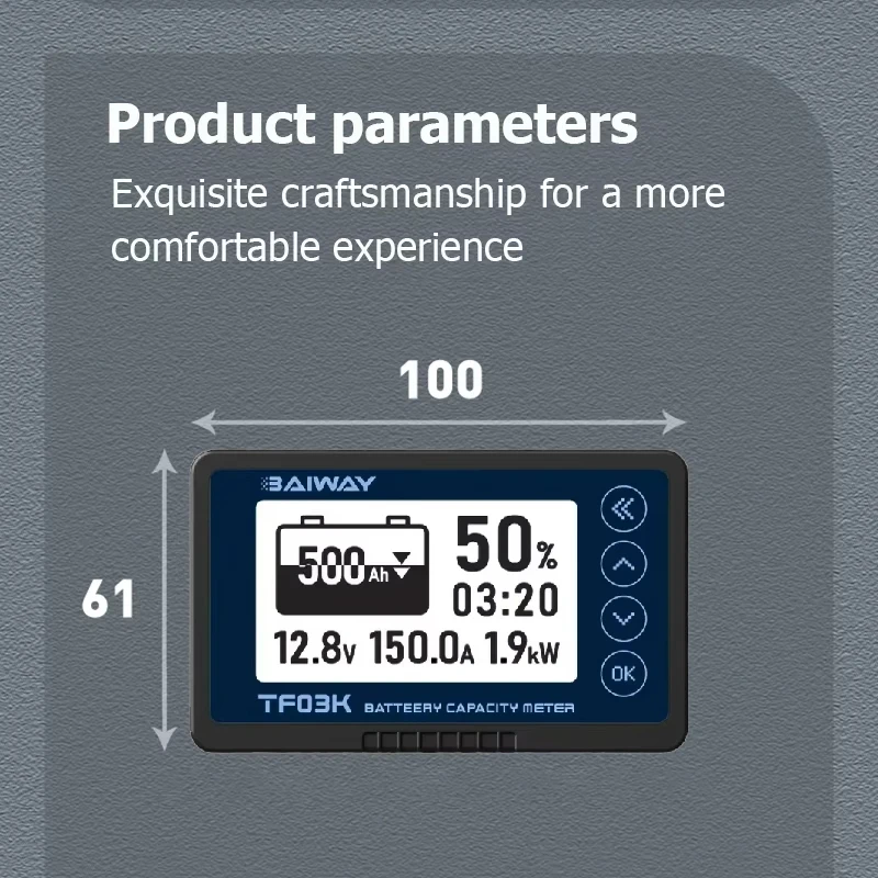 TF03K Coulomb Meter 8-120V 50A/100A/350A/500A Battery Capacity Indicator Electric Car/RV Voltage Current Display Battery Monitor