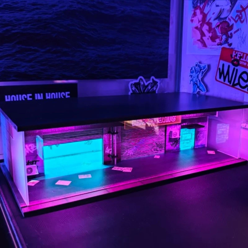 Cyberpunk Display Stand 1:64 Scale Collectible Model Light-Up Edition Assembled Scene Simulation Model Action Figure