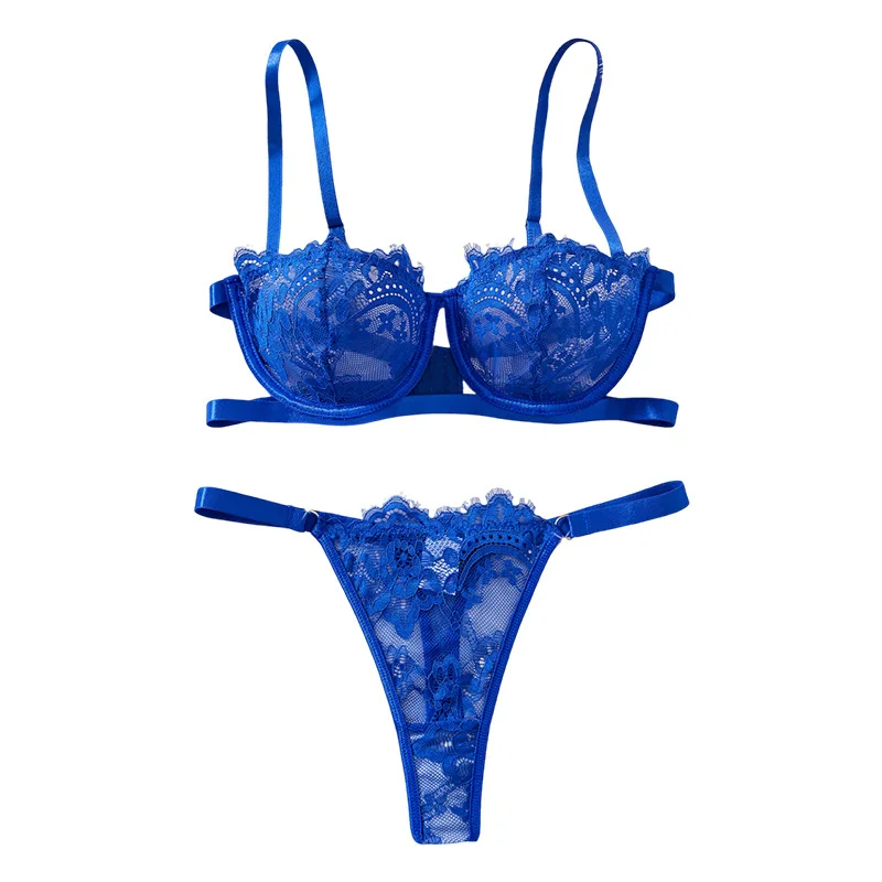 ملابس داخلية مثيرة برباط مع حلقات فولاذية، تصميم شفاف بثلاث نقاط، طقم ملابس داخلية مغرية برباط