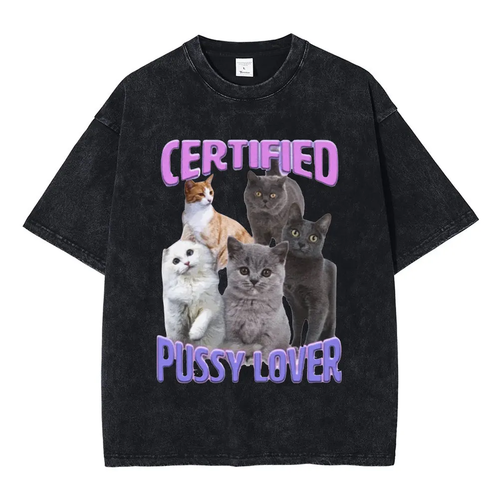 Customization Stop Talking Start Mewing Vintage Washed T-Shirt Funny Cute Cat Meme Graphic T Shirts Fashion Clothing Unisex T-sh