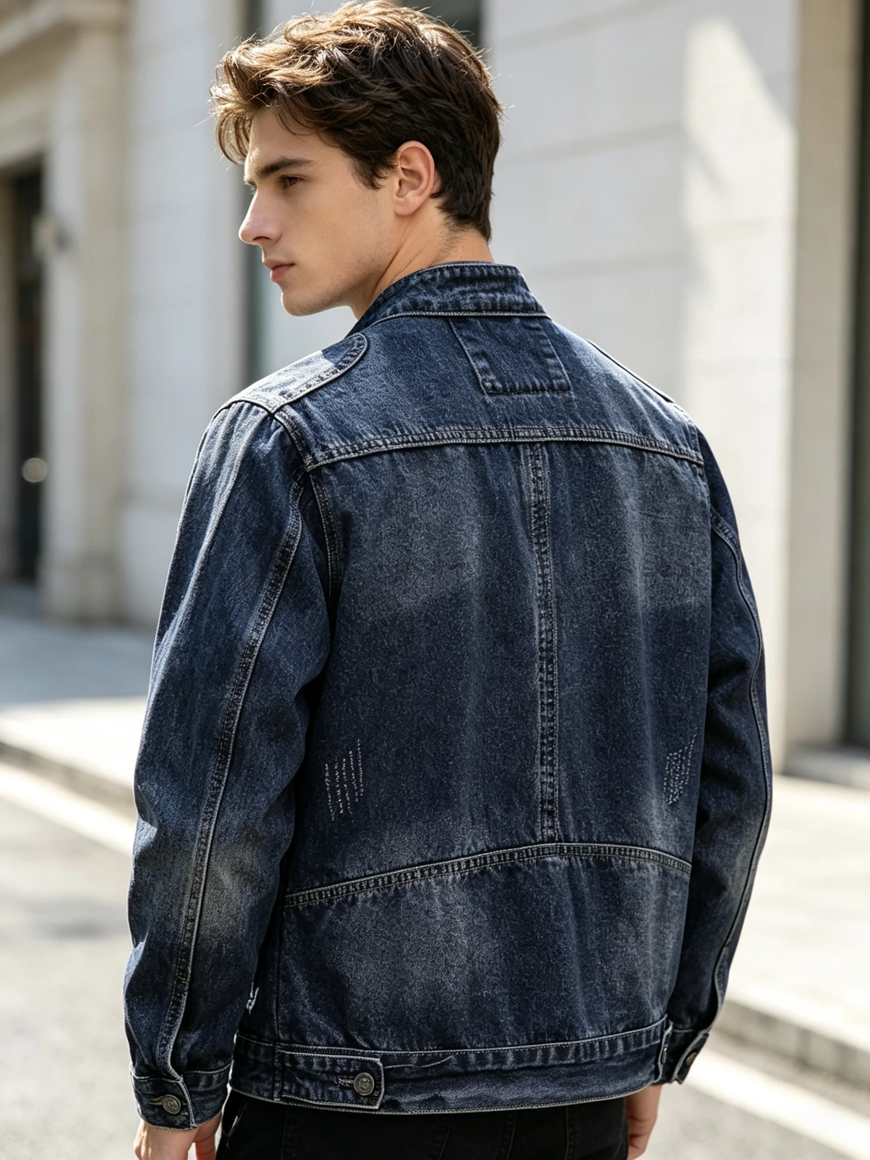 Men Y2K Punk Techwear Denim Jacket,2000s Retro Street Swag Coat,High‑Quality Multi‑Zipper Pockets Stand Collar Jean Outerwear
