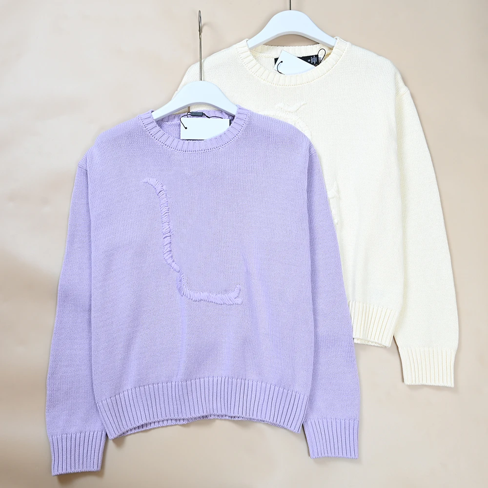 

New Women's Cotton Yarn Knitted Long Sve round Ne Sweater Big Letter Embroidery Comfortable Warm Autumn Winter Top