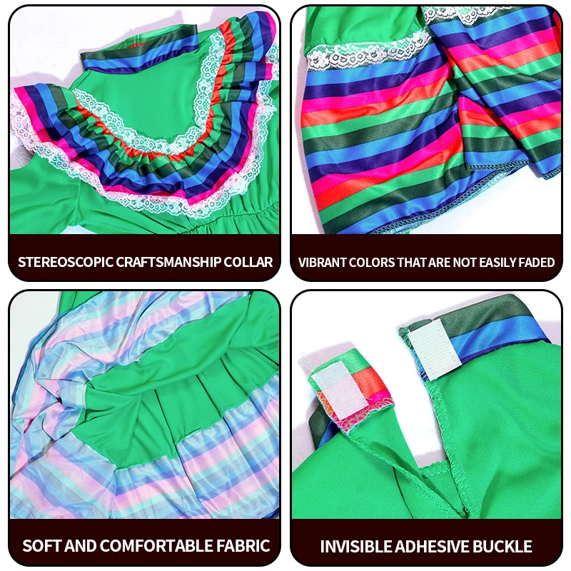 สาวพื้นบ้านแบบดั้งเดิมเม็กซิกันการแสดงบนเวทีชุด 5 พฤษภาคมฉลองเทศกาลเม็กซิกันยาวชุดเต้นรําแกว่งกว้าง