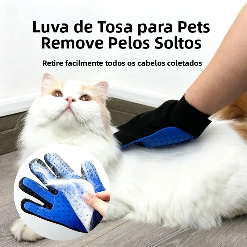 Luva Escova 2 em 1 para Tosa de Animais de Estimação, Removedor de Pelos e Pente Massageador para Cães e Gatos, Acessório Eficiente para Remoção de Pelos e Cuidados com Pets