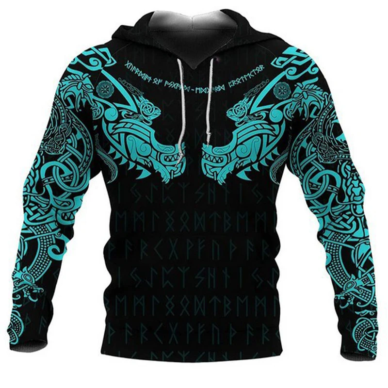 Mens Hoodies Vikings eagle Tattoo Fashion Animal pattern 3D Printed Style Casual Harajuku Hip Hop Pullover Oversized Sudaderas