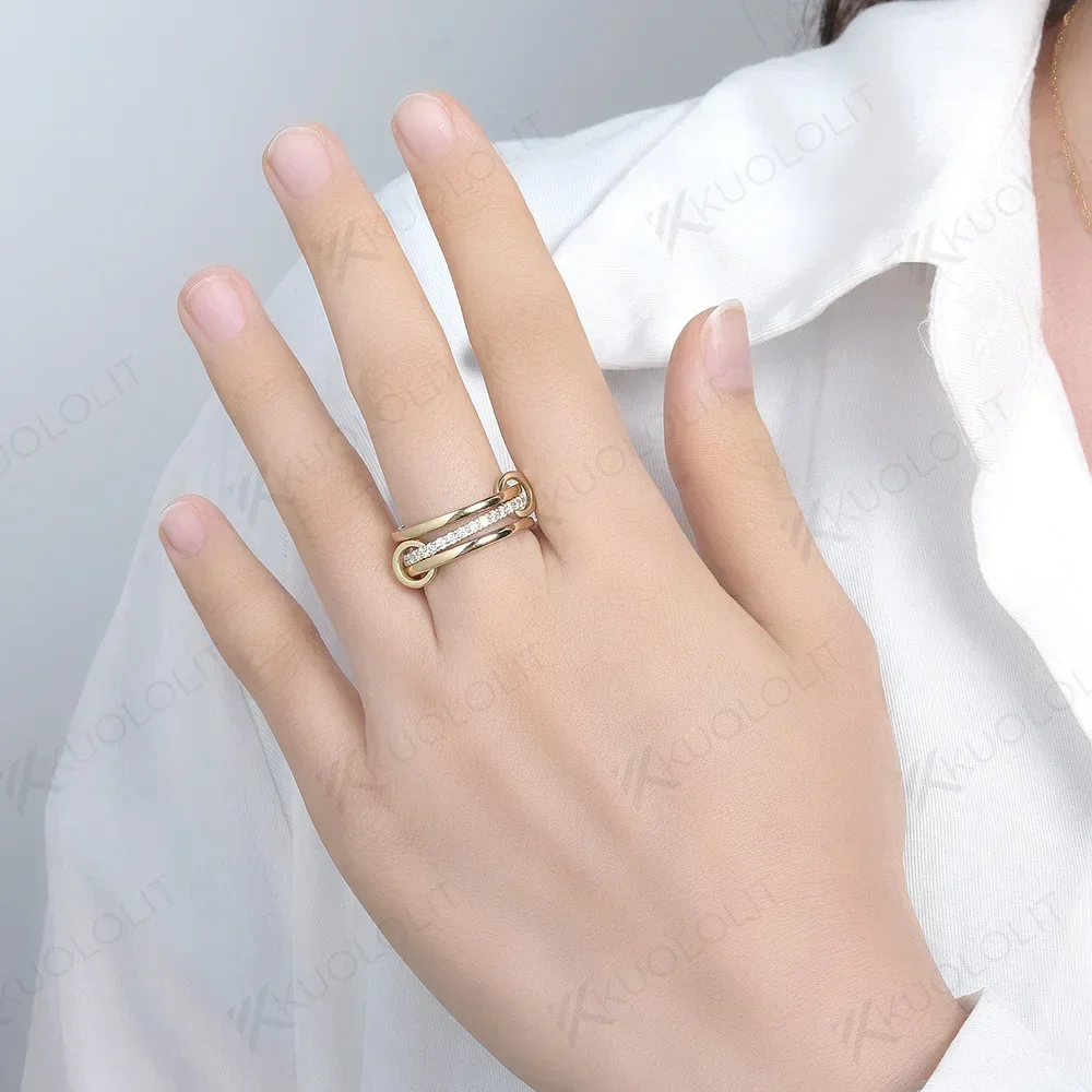 خواتم Kuololit مويسانيتي للنساء والرجال الصلبة 18K 14K 10K 925 الفضة الذهب الأصفر 3 خواتم الاتصال للخطوبة الذكرى السنوية