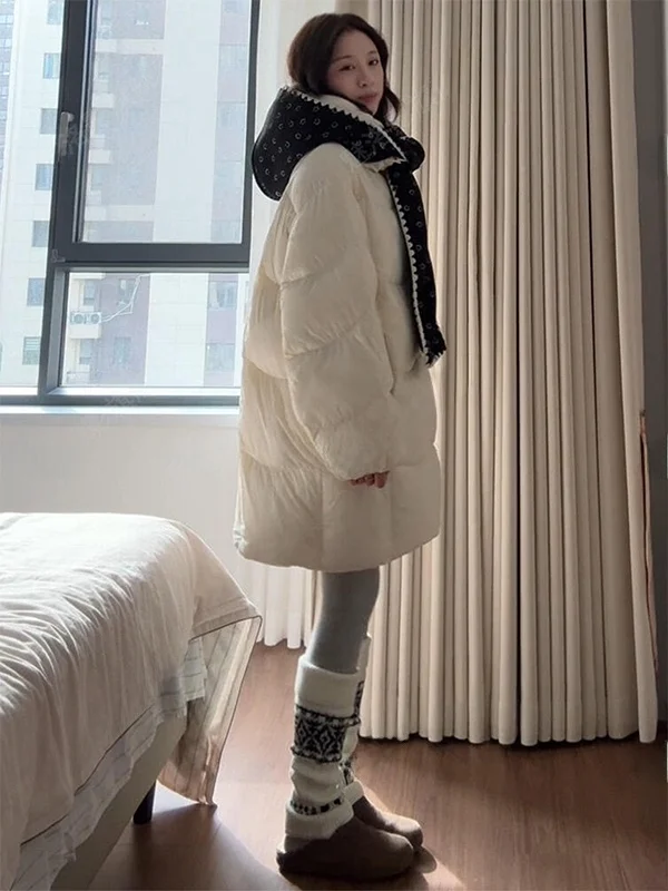 

Korean Style Lazy Cloud Puff Cotton Jacket Women's Winter Thickened Hooded Coat Small Size Mid-Length Cotton Outerwear