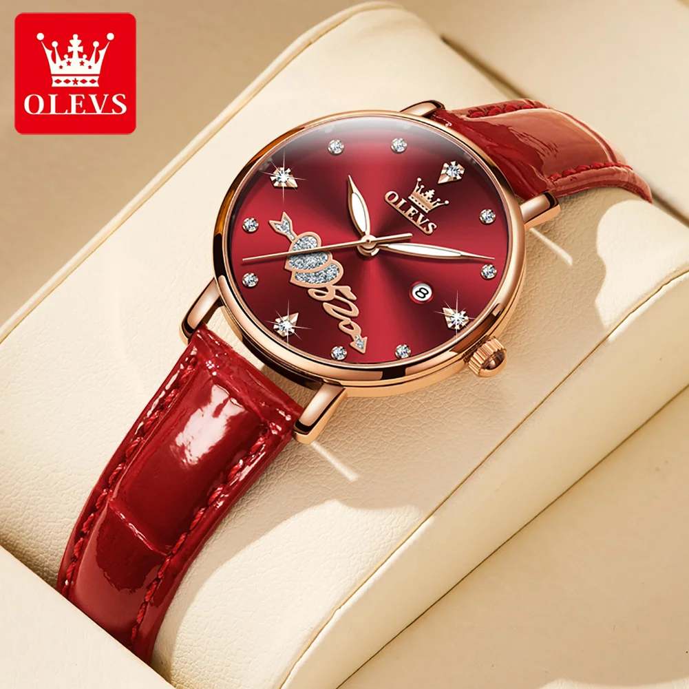 

OLEVS 5509 Elegant Quartz Women's Watch Leather Strap Fashionable Luxury Diamond Love Waterproof Calendar dial Women's Watch