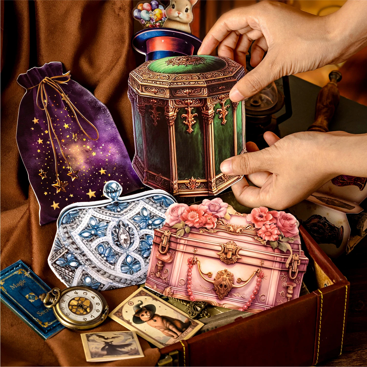 15 Stück Vintage Magic Box Themen-Aufkleber, Retro Mystery Case Deko-Aufkleber für DIY Scrapbook, Tagebuch, Album, Bastelbedarf