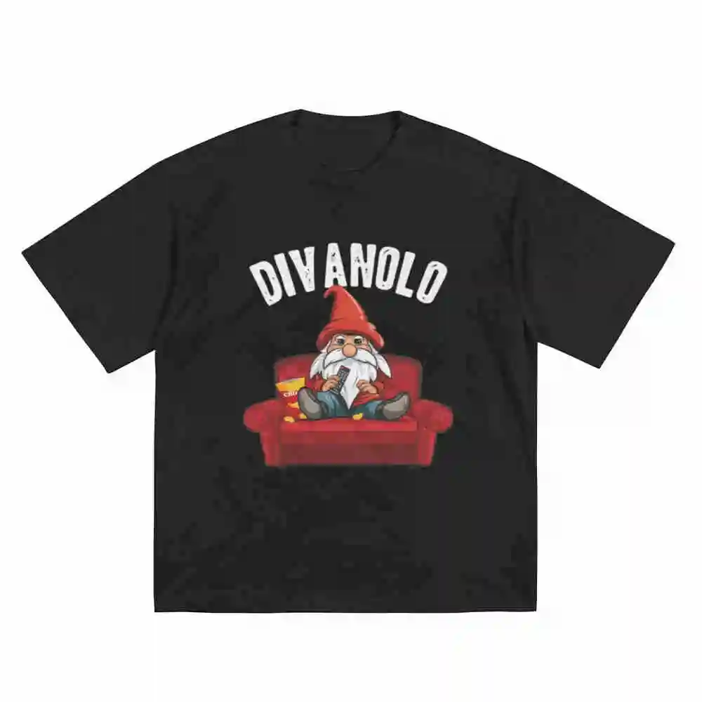 Funny Lazy Sofa Dwarf Elf Divanolo Red Armchair Popcorn Short Sleeve Tee 100% Cotton T-Shirt