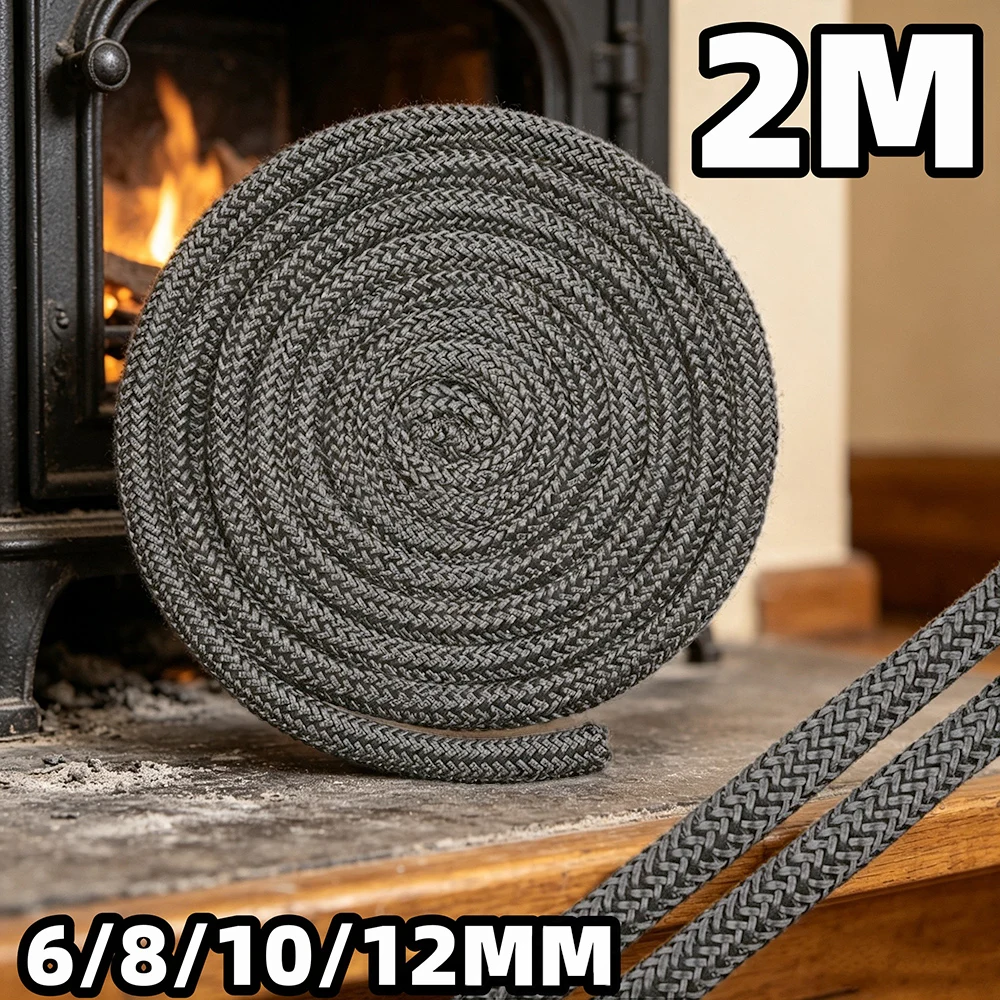 2M Fireplace Sealing Rope 6-12MM Gasket Cord Stove Door Fireplace Cord High Temperature Woodburner Sealing Rope Replacement
