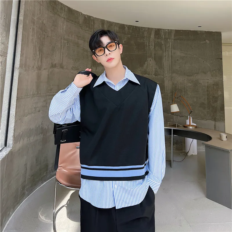 

Повседневная мужская длинная све irt, весенняя модная полосатая конструкция, свободная верхняя одежда Sli для молодежи Sli и Haome