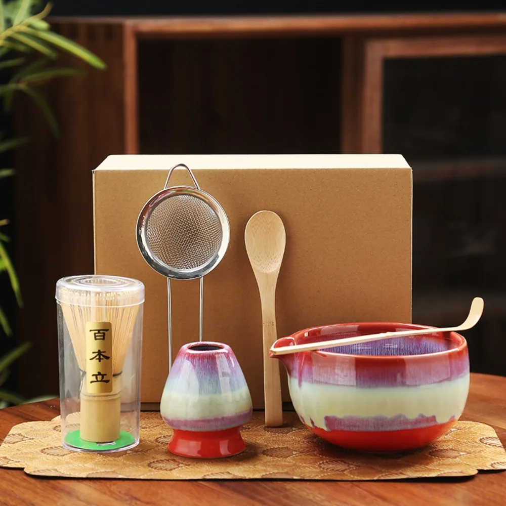 

6PCS Ceramic Bamboo Japanese Matcha Tea Set Matcha Bowl Reusable Matcha Making Kit Matcha Whisk Holder Matcha Whisk Set
