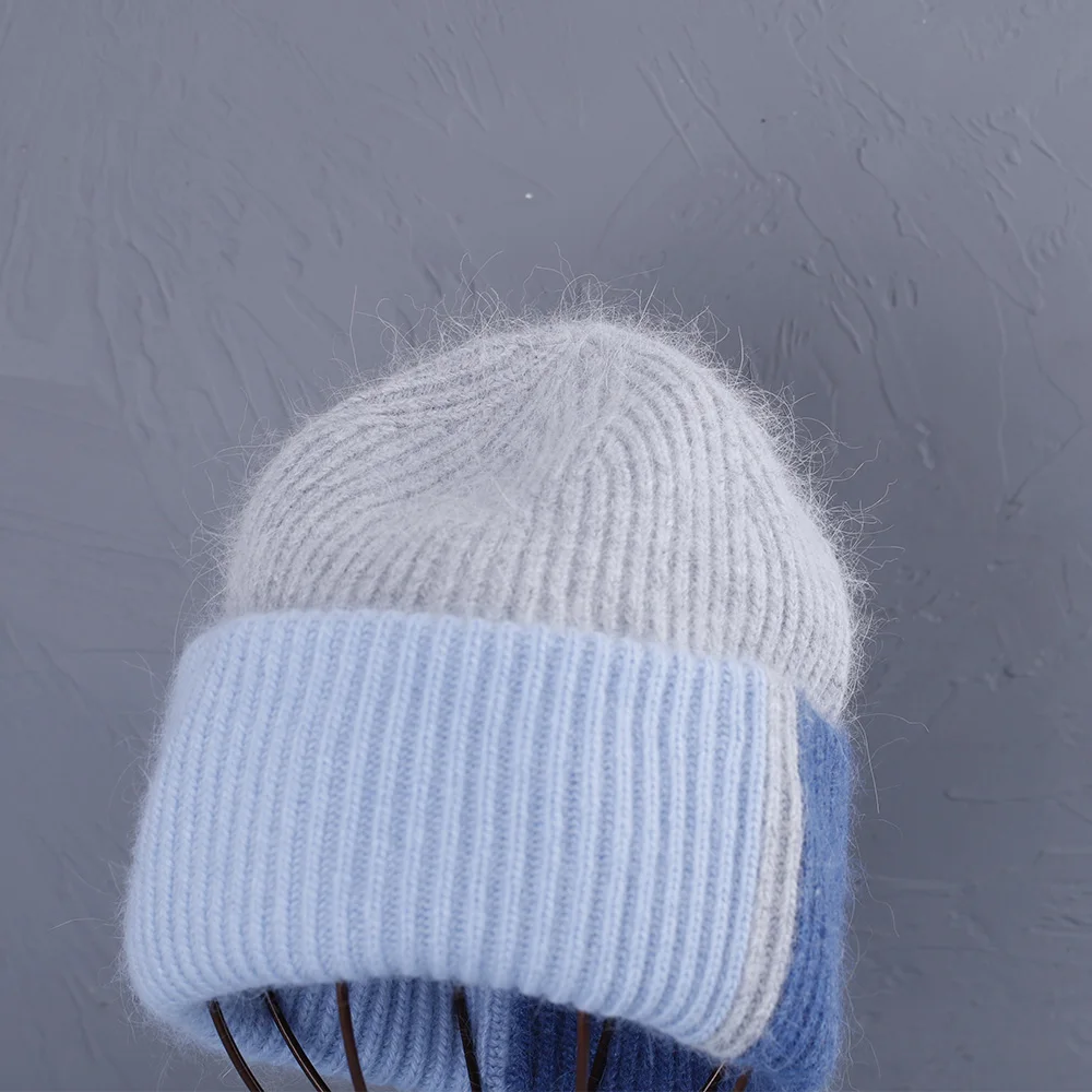 2023 Kaninchenfell-Wintermütze für Damen, Mützen, weich, warm, flauschig, rosa Farbe, Angora-Strickmütze, Skullies-Mützen zum kostenlosen Versand – Detail 9