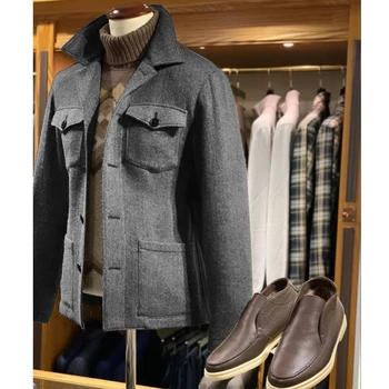 Veste à double boutonnage pour hommes, manteau à chevrons, vêtements décontractés pour hommes, haute qualité, hiver, nouveau