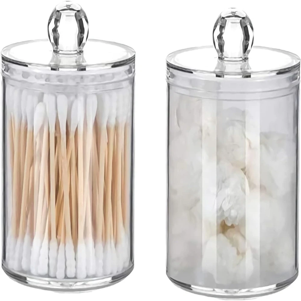 Cotton Bud Holder 10 Oz Bathroom Jars with Lids for Cotton Ball Swab Pad Cotton Pad Holder (4 Pack)