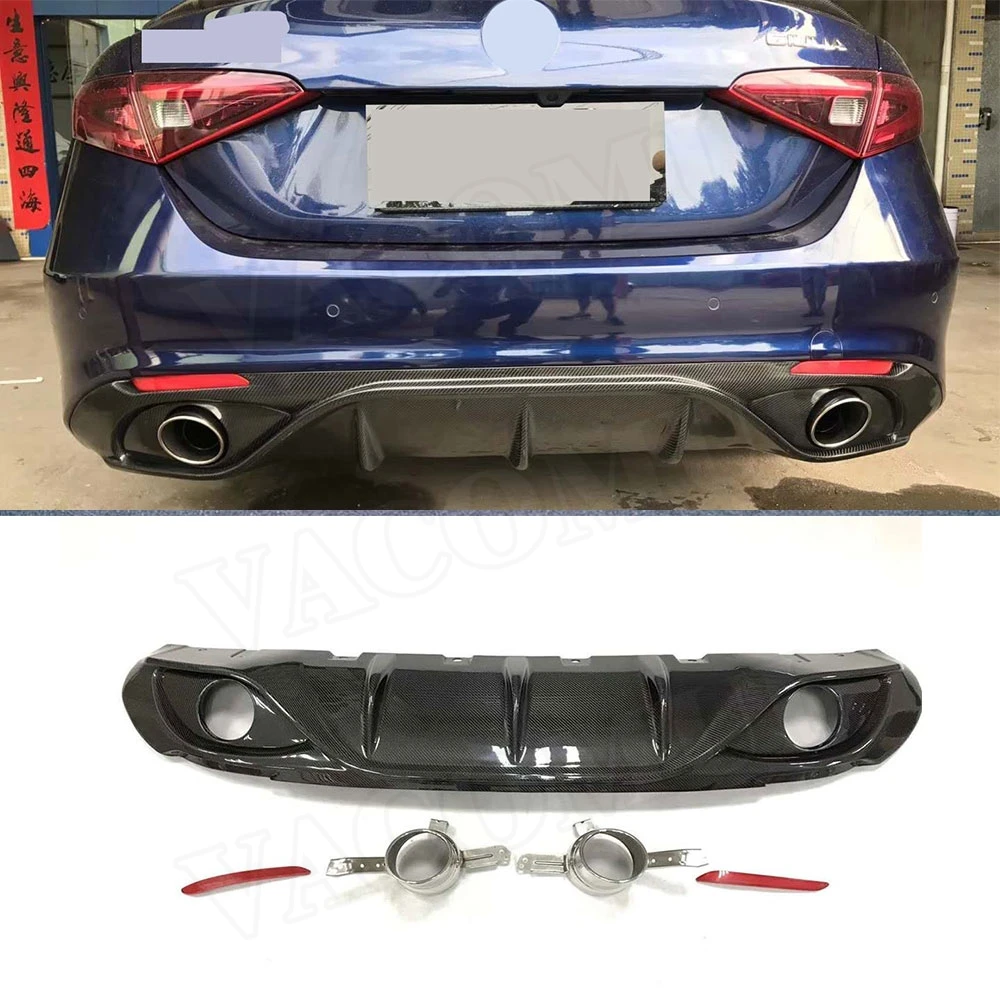 VACOMUL Carbon Fiber Car Rear Bumper Lip Diffuser Spoiler With Exhaust Tips for Alfa Romeo Giulia 2017 2018 Sport Car Styling