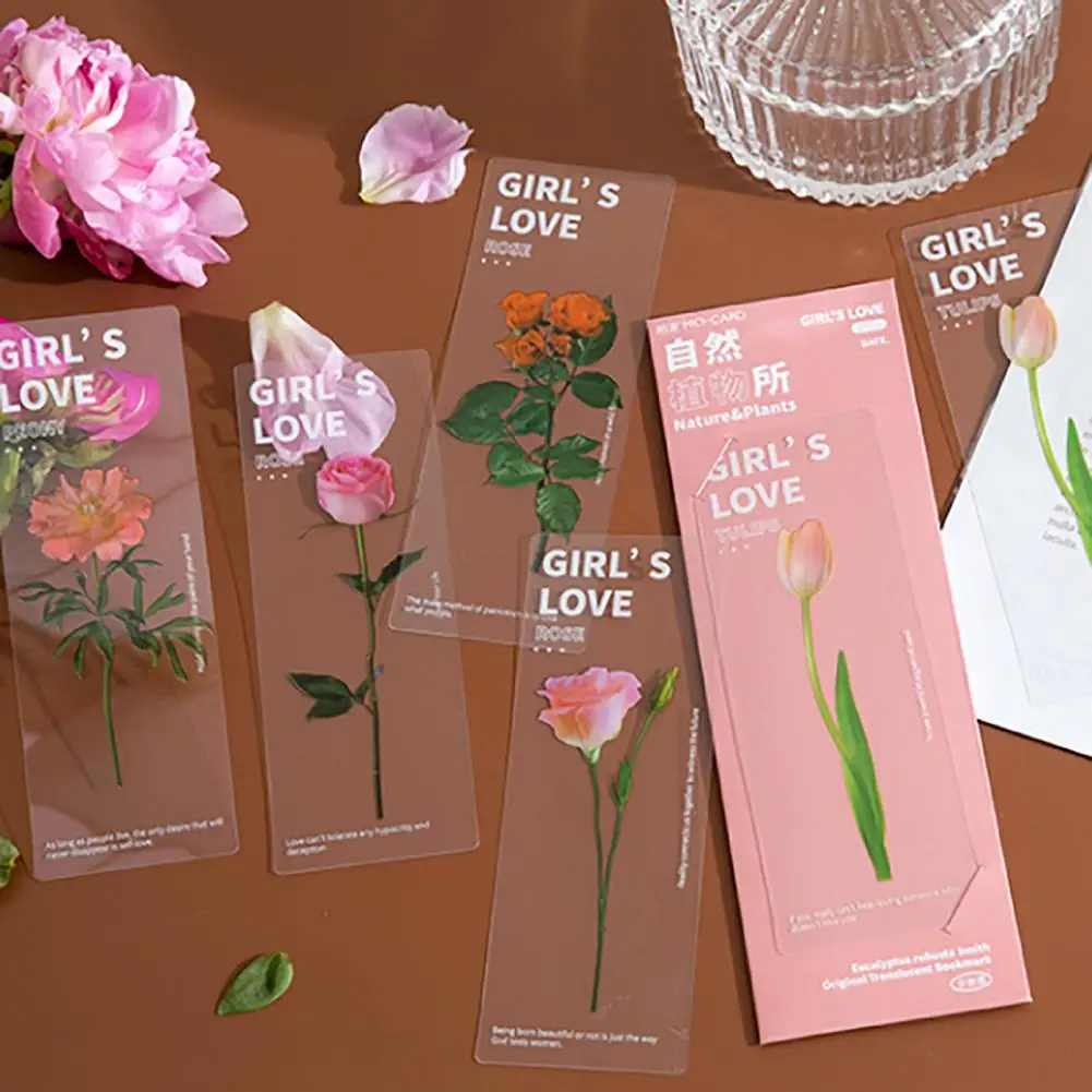 5Pcs/Set Page Holder Nature Plants Exquisite Pattern Translucent Universal Literature Book Mark for Gift