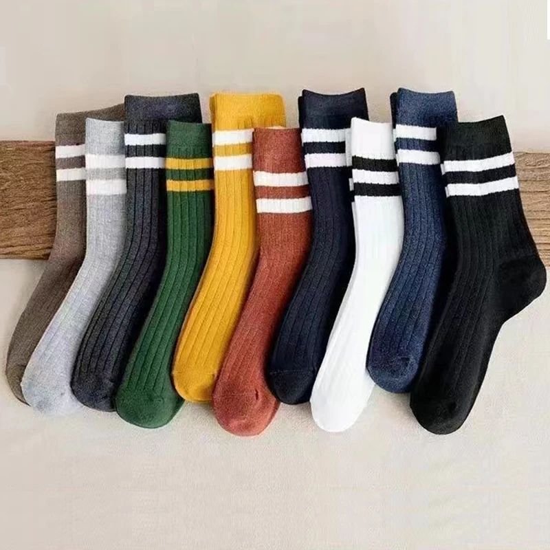 5 Pair Men's New Striped Casual Breathable Socks High Quality Harajuku Retro Socks Men's Cotton Socks