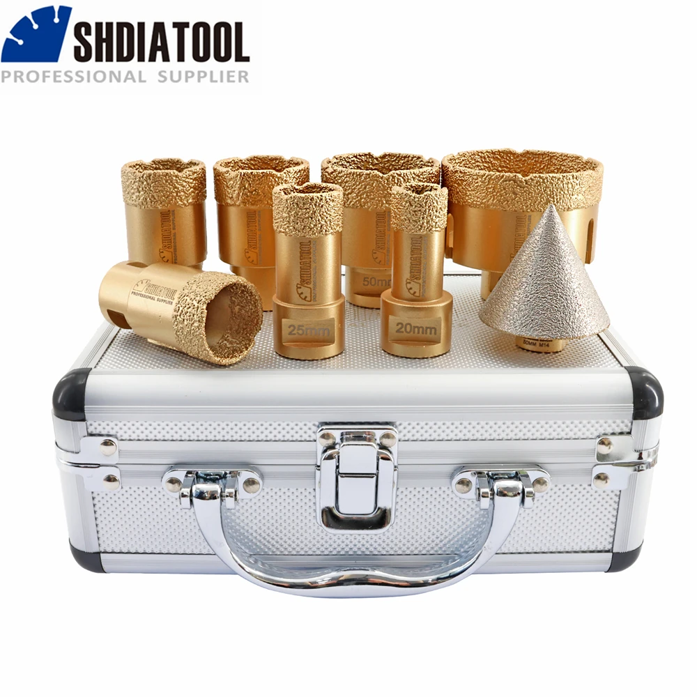 Imagem -02 - Shdiatool-drilling Milling Bits Kit M14 Telha Mármore Crown Grupo Abridor de Furos 50 mm de Diamante Chanfro 20 mm 25 mm 32 mm 35 mm 40 mm 50 mm 68 mm Pcs por Caixa