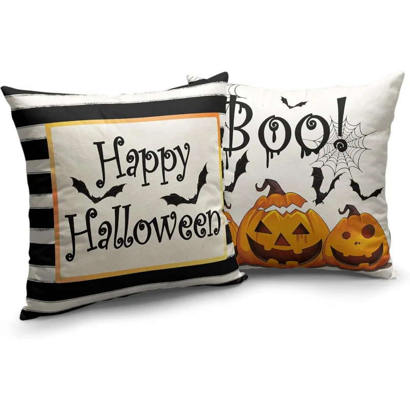 Happy Halloween pillowcase 18x18 set of 2 pumpkin bat spider web pillow cover