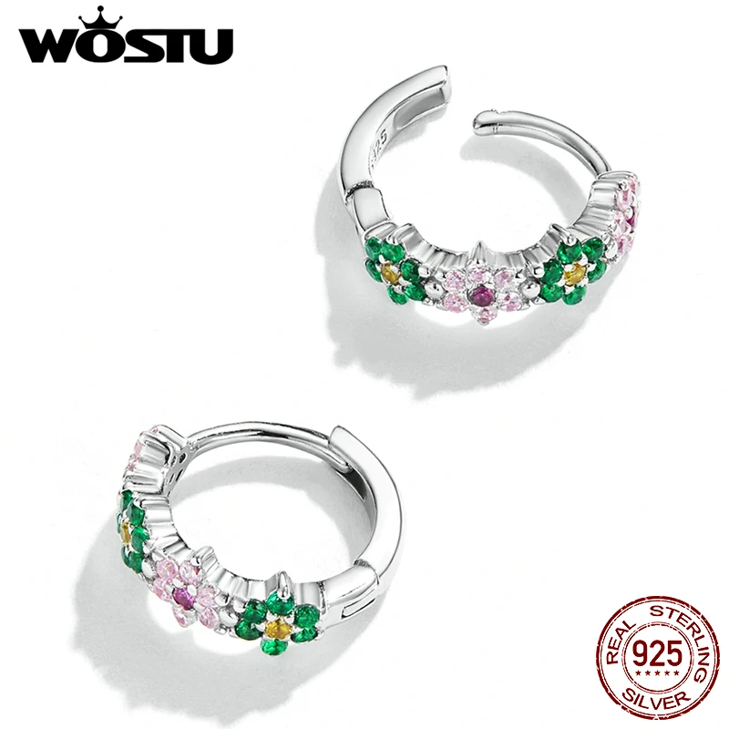 WOSTU Real 925 Sterling Silver Spring Flower Multi Color Zircon Women Wedding Party Fine Jewelry Gift For Women FICE1320 Newest