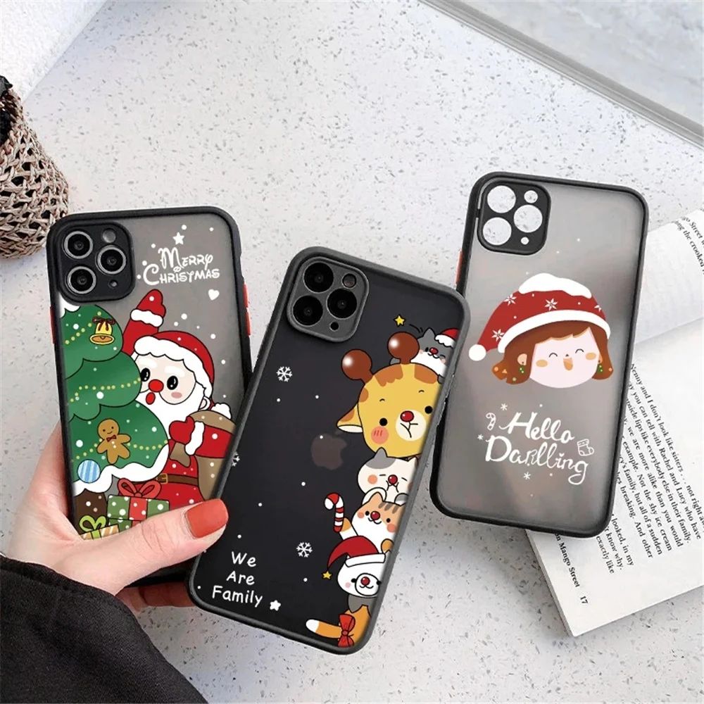 Cute Christmas Phone Case for Iphone 11 12 13 14 Pro Max Mini XR XS MAX 7 8 Plus SE2 Santa Claus Elk Gifts Hard Protection Cover