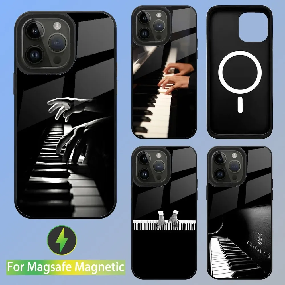 Black and white music piano keys  Phone Case For iPhone 15,14,13,12,11,Plus,Pro,Max Mini Magsafe Magnetic Wireless Charging