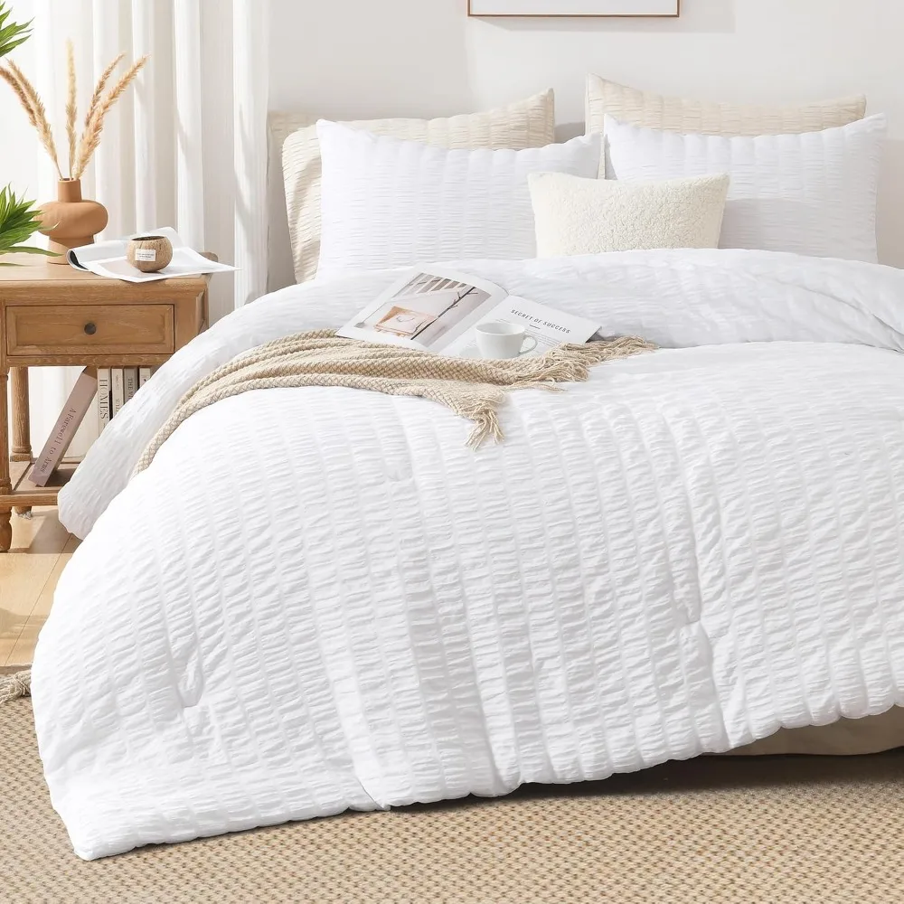 Oversized Queen Comforter Set White 98x98 In 3 Piece Soft Washed Microfiber All Season