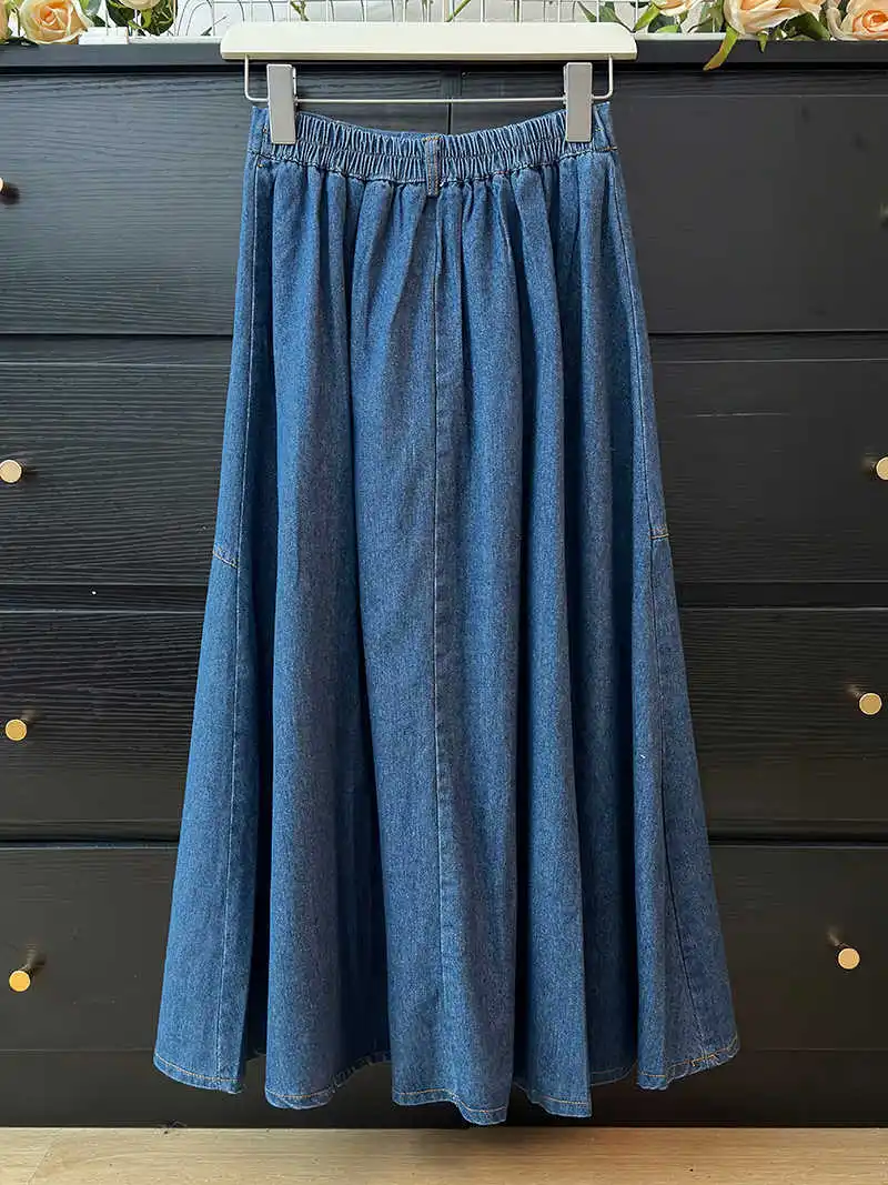 Light Blue Women\'s Long Denim Half Skirts Korean Temperament High Waist Slim A-Line Skirt Summer New Fashion Thin Midskirts
