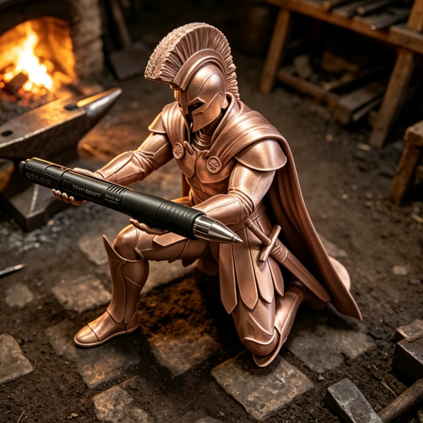 Spartan Warrior Pen Holder 3D Printed PLA Figurine Kneeling Roman Soldier Statue Desk Organizer Pen Rack Desktop Ornament Gift