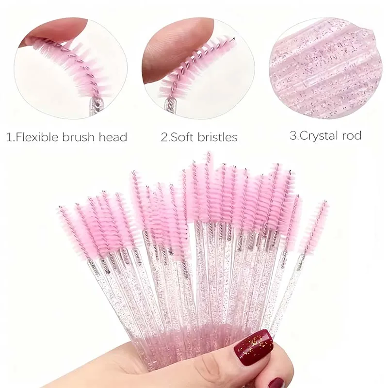 แปรงมาสคาร่าแบบใช้แล้วทิ้ง 50 ชิ้น ด้ามจับคริสตัล พร้อมกล่องเก็บ ชุดพกพา ขนแปรง อุปกรณ์แต่งหน้า